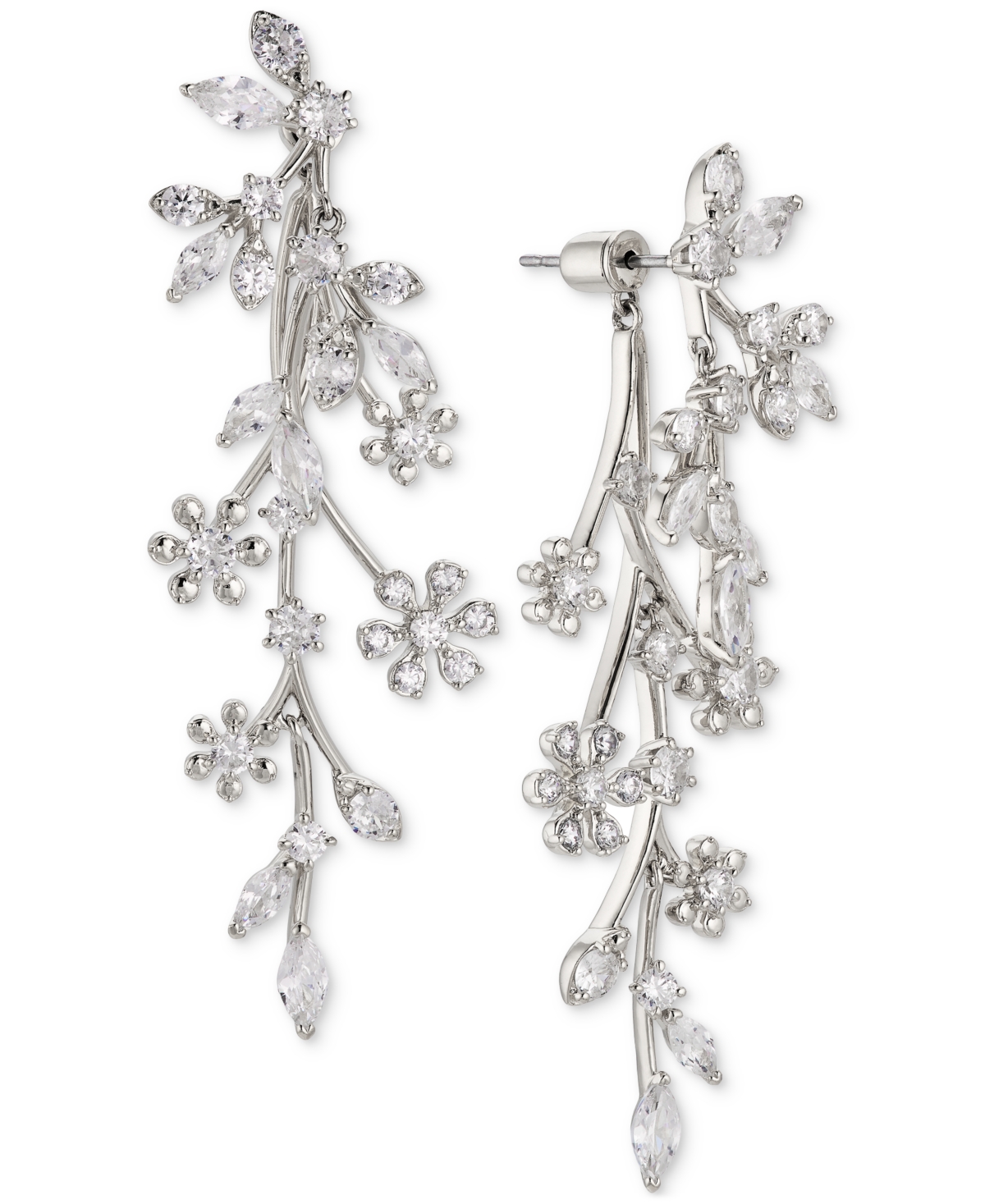 Eliot Danori Cubic Zirconia Flower Front-to-back Earrings, Created For Macy's In Rhodium