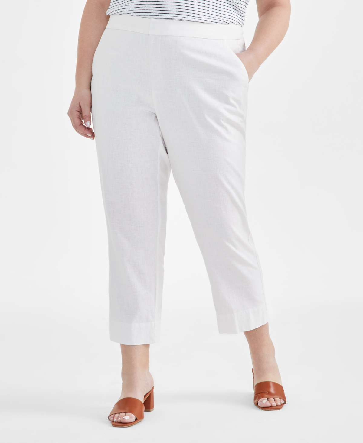 Style & Co Plus Size Mid-Rise Linen Blend Everyday Ankle Pants, Created for Macy's
