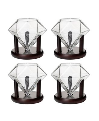 Diamond Glasses Wood Stands, Set of 4 10 oz