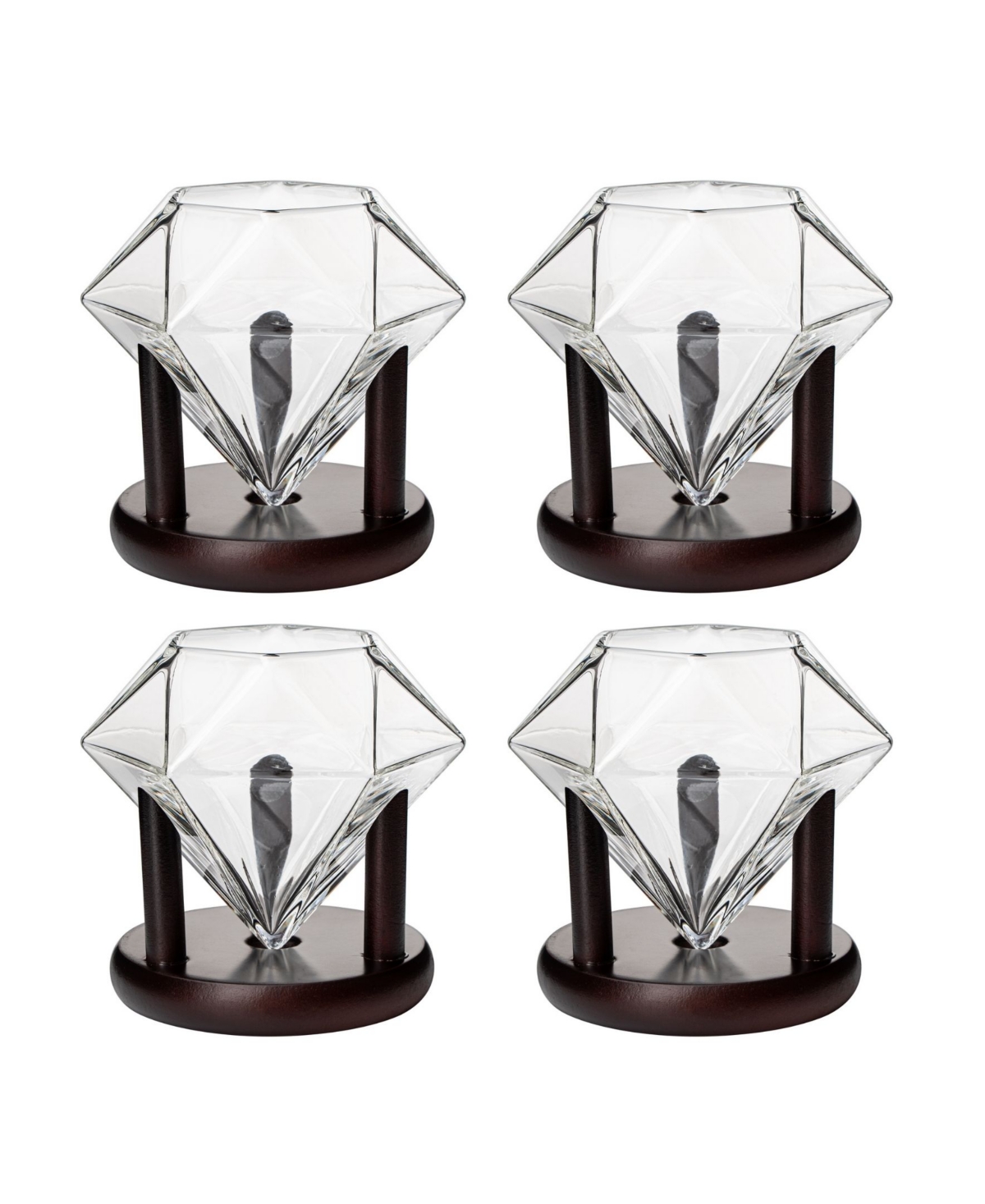 Shop The Wine Savant Diamond Glasses Wood Stands, Set Of 4 10 oz In Clear