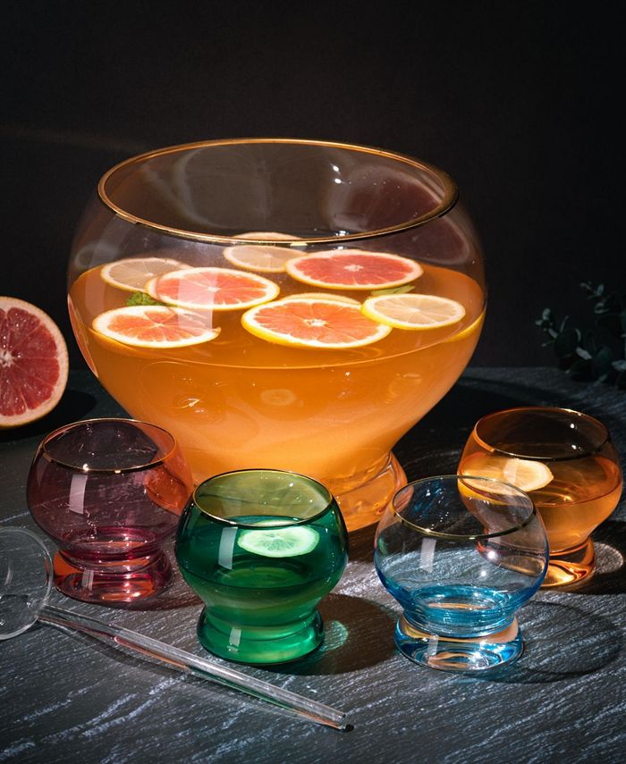 The Wine Savant Colorful Punch Bowl & Glasses Set, 6 Piece Set Macy's