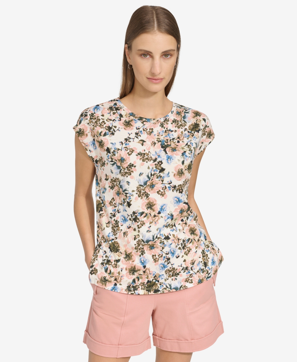 Shop Marc New York Andrew Marc Sport Women's Cotton Dolman-sleeve Tee In Rose Mixed Floral