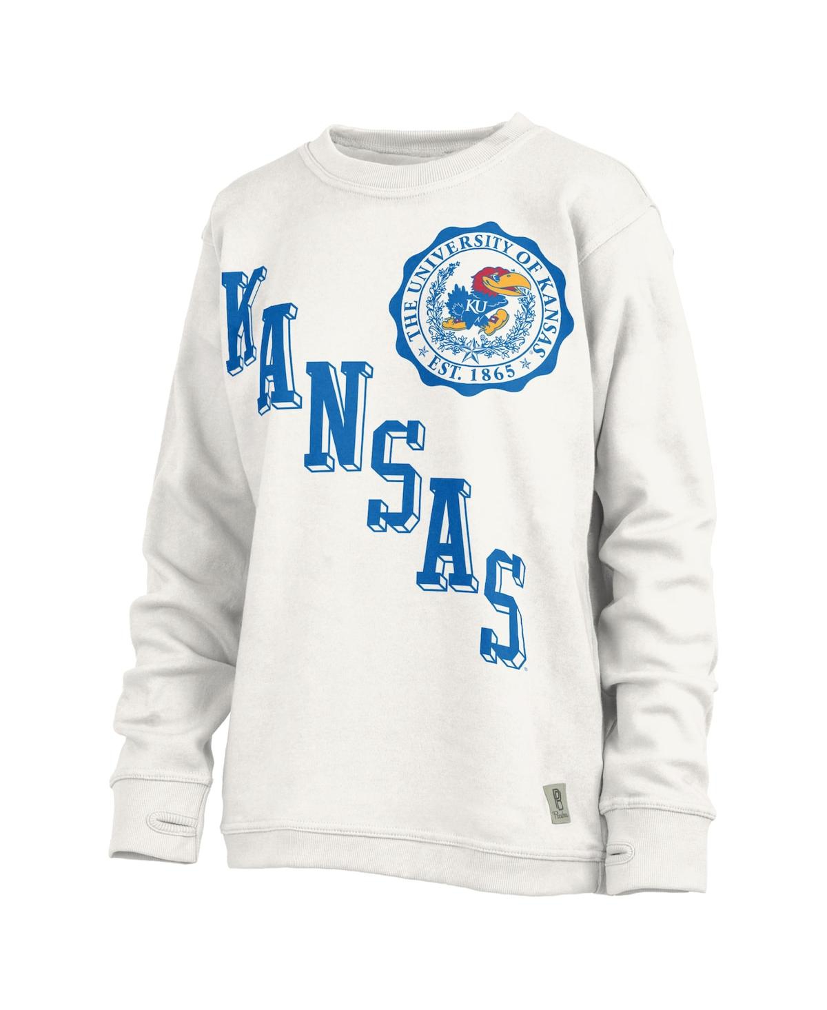 Shop Pressbox Women's  White Kansas Jayhawks Shoreline Sundown Pullover Sweatshirt