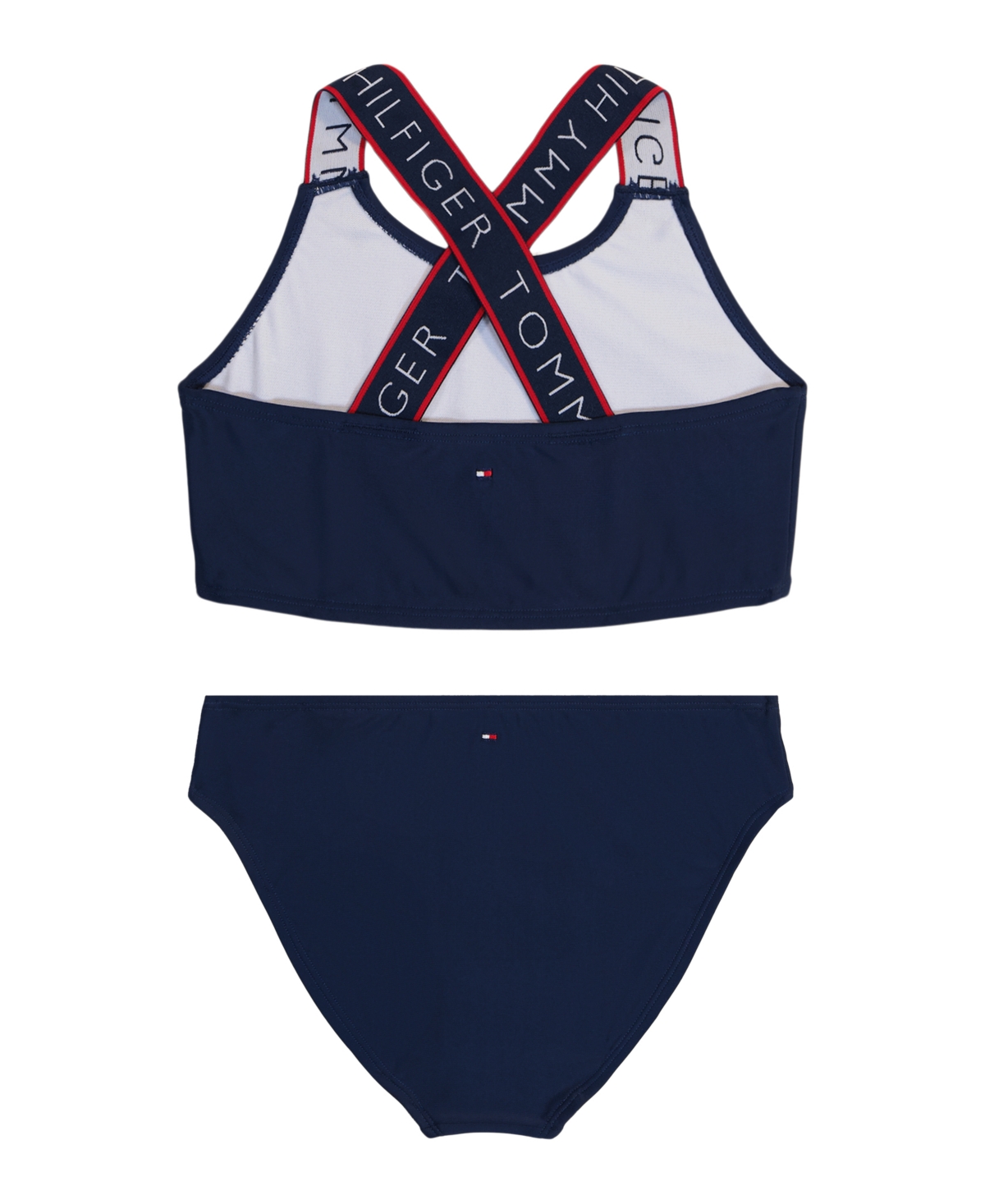 Shop Tommy Hilfiger Big Girls Logo Strap Two Piece Swimsuit In Dark Blue