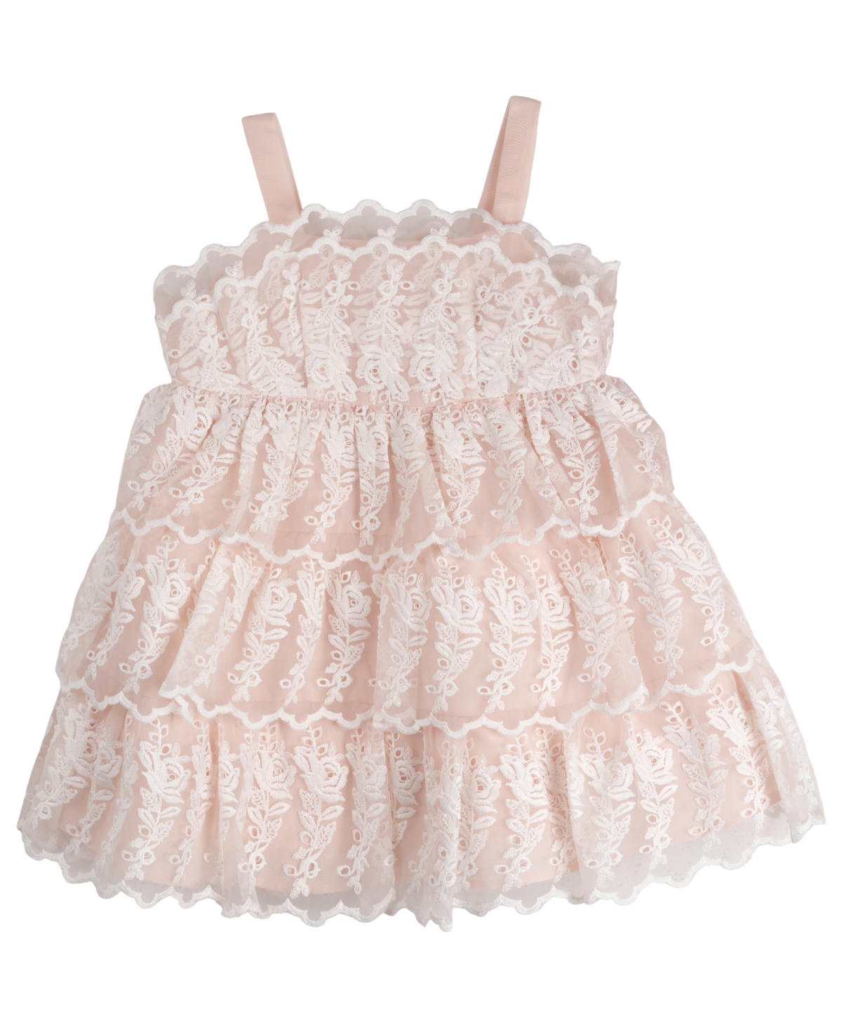 Rare Editions Baby Girls Tiered Embroidered Organza Dress In Blush