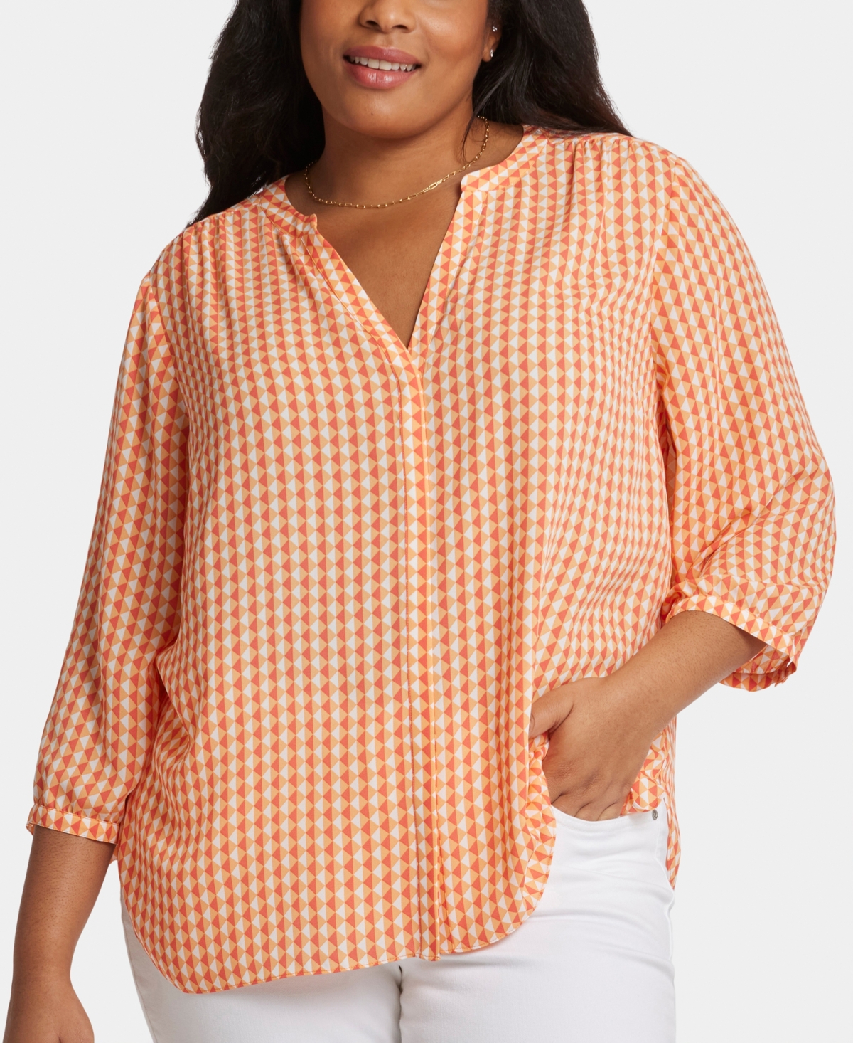 Nydj Plus Size Pintuck Blouse In Apricot Geo
