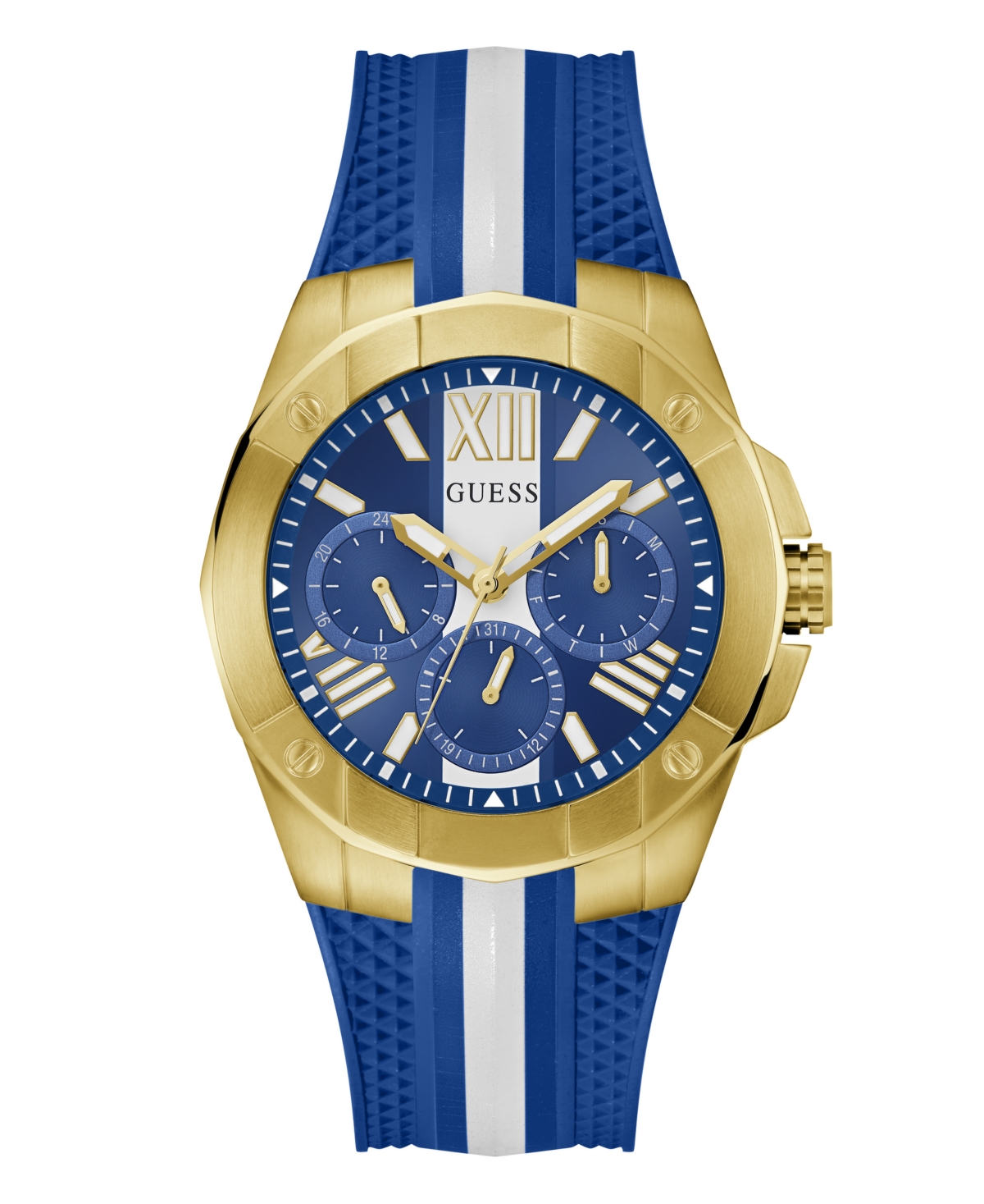 Guess Men's Analog Blue Silicone Watch 44mm