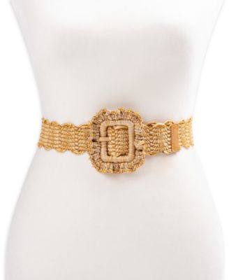 Women's Scalloped Edge Raffia Woven Belt