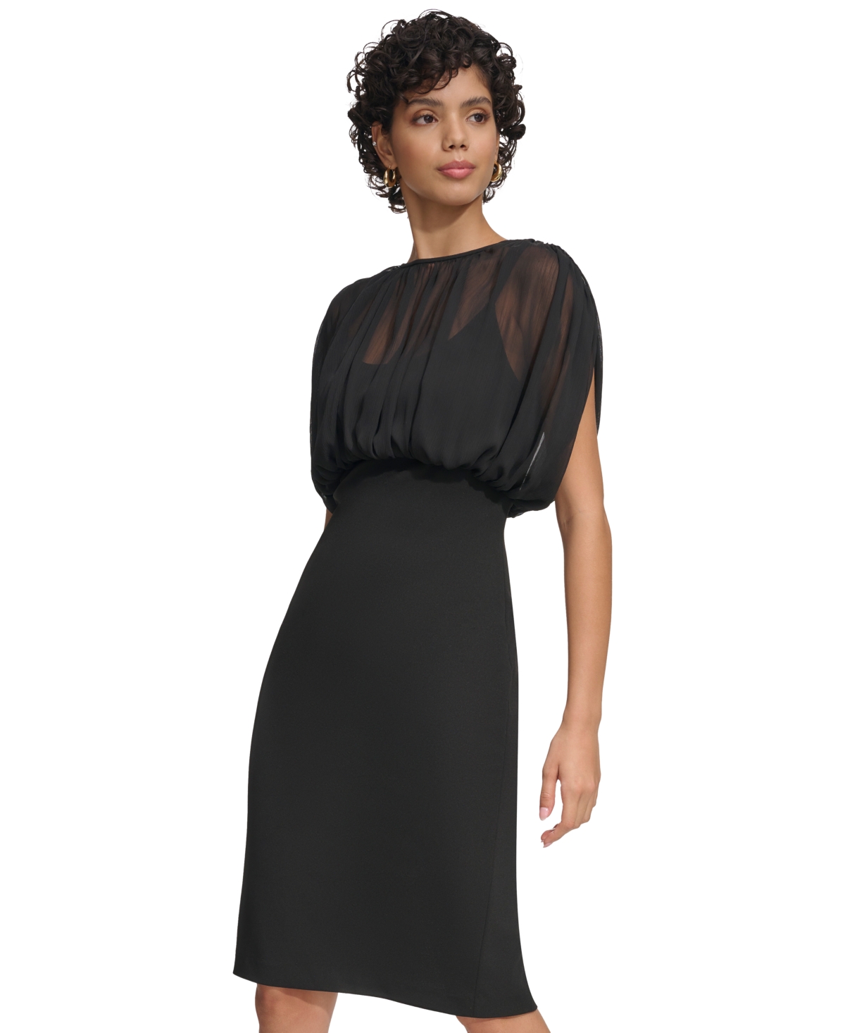 Shop Calvin Klein Women's Chiffon Overlay Sheath Dress In Black