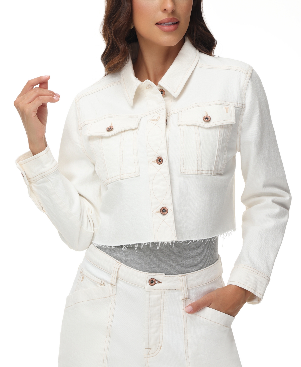 Shop Frye Women's Cropped Raw-hem Denim Jacket In Natural