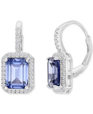 Macy's - Cubic Zirconia Emerald-Cut Halo Leverback Statement Earrings