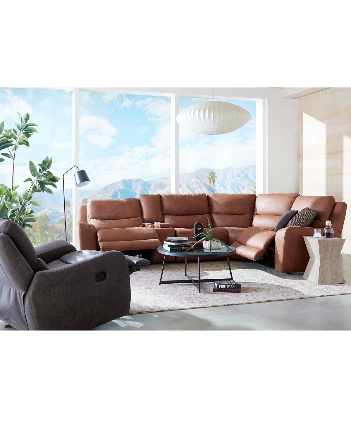 Macy's Tanico 3-pc. Modular Sofa With 2 Power Motion Chairs & 1 Console In Grey