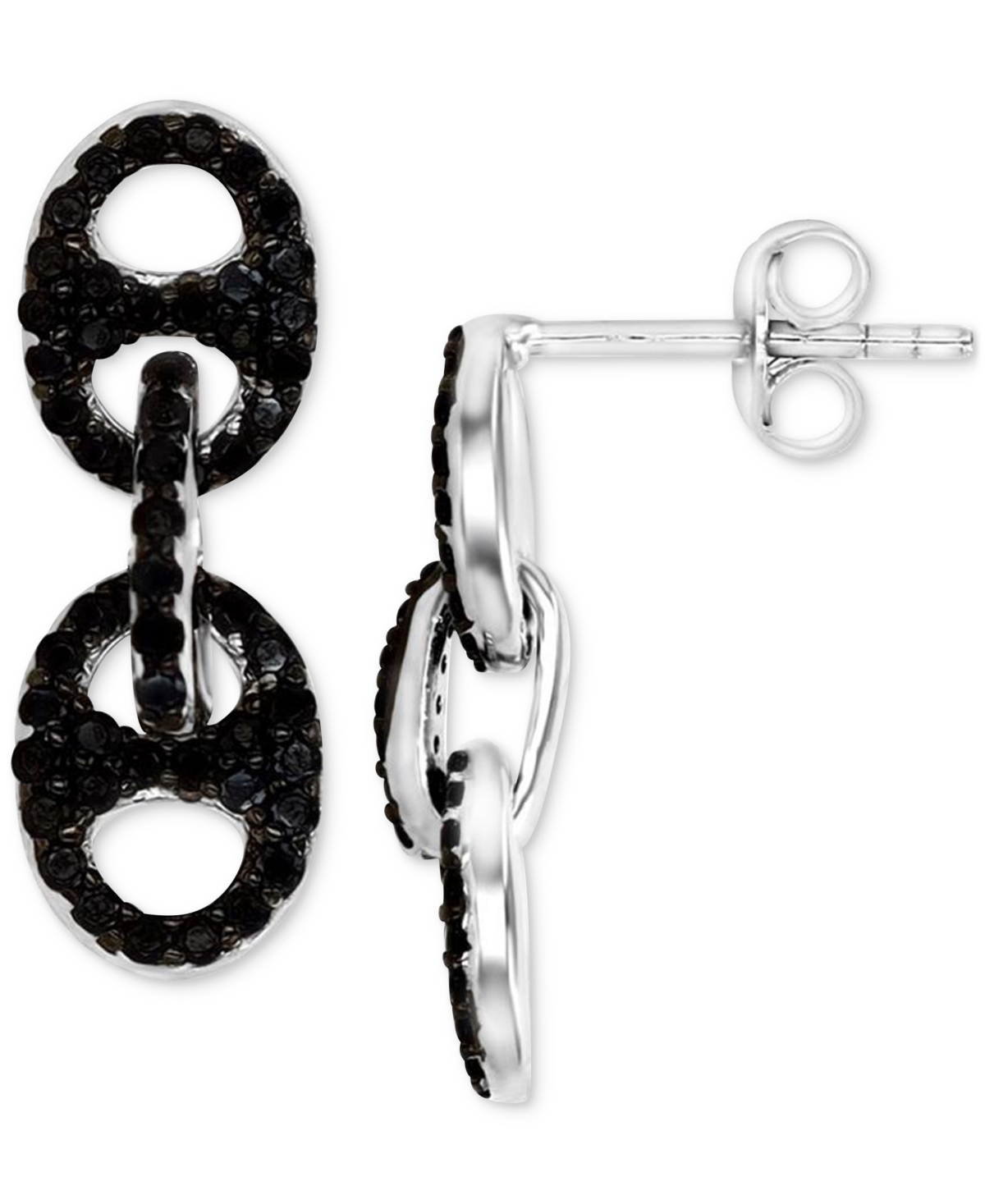 Shop Macy's Black Spinel Mariner Link Drop Earrings (3/4 Ct. T.w.) In Sterling Silver