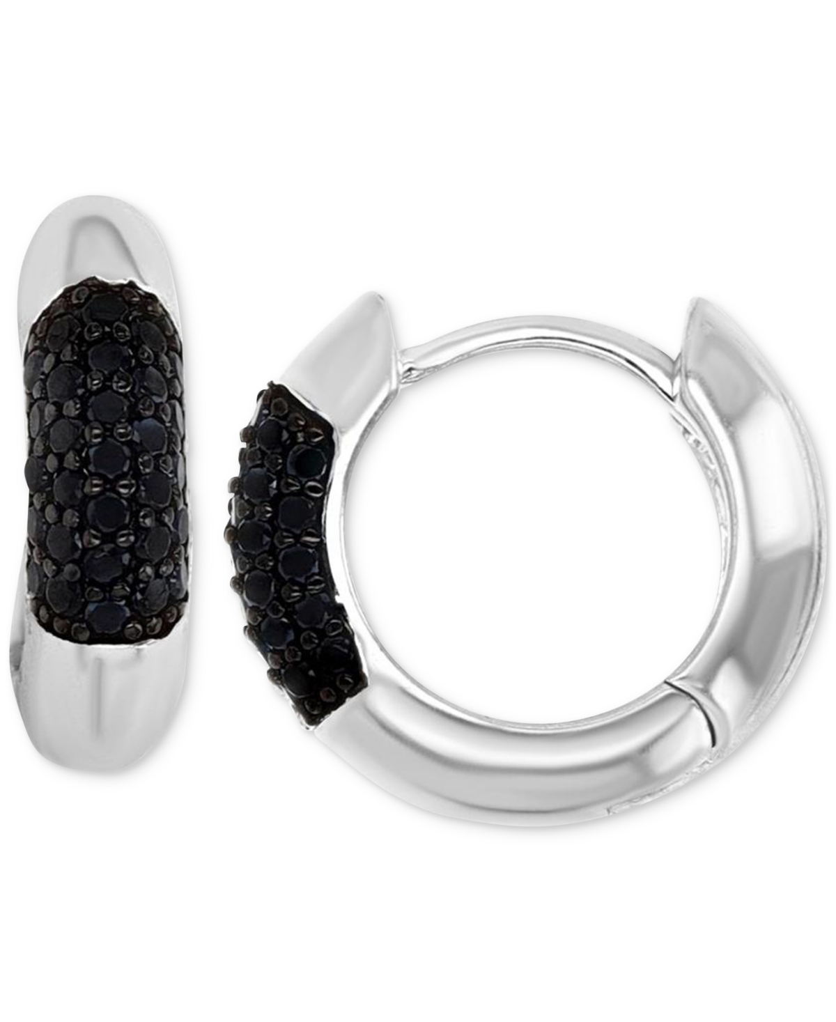 Shop Macy's Black Spinel Wide Width Small Huggie Hoop Earrings (1/2 Ct. T.w.) In Sterling Silver, 0.55"