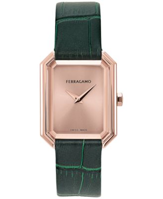 Ferragamo - Women's Swiss Green Leather Strap Watch 27x34mm