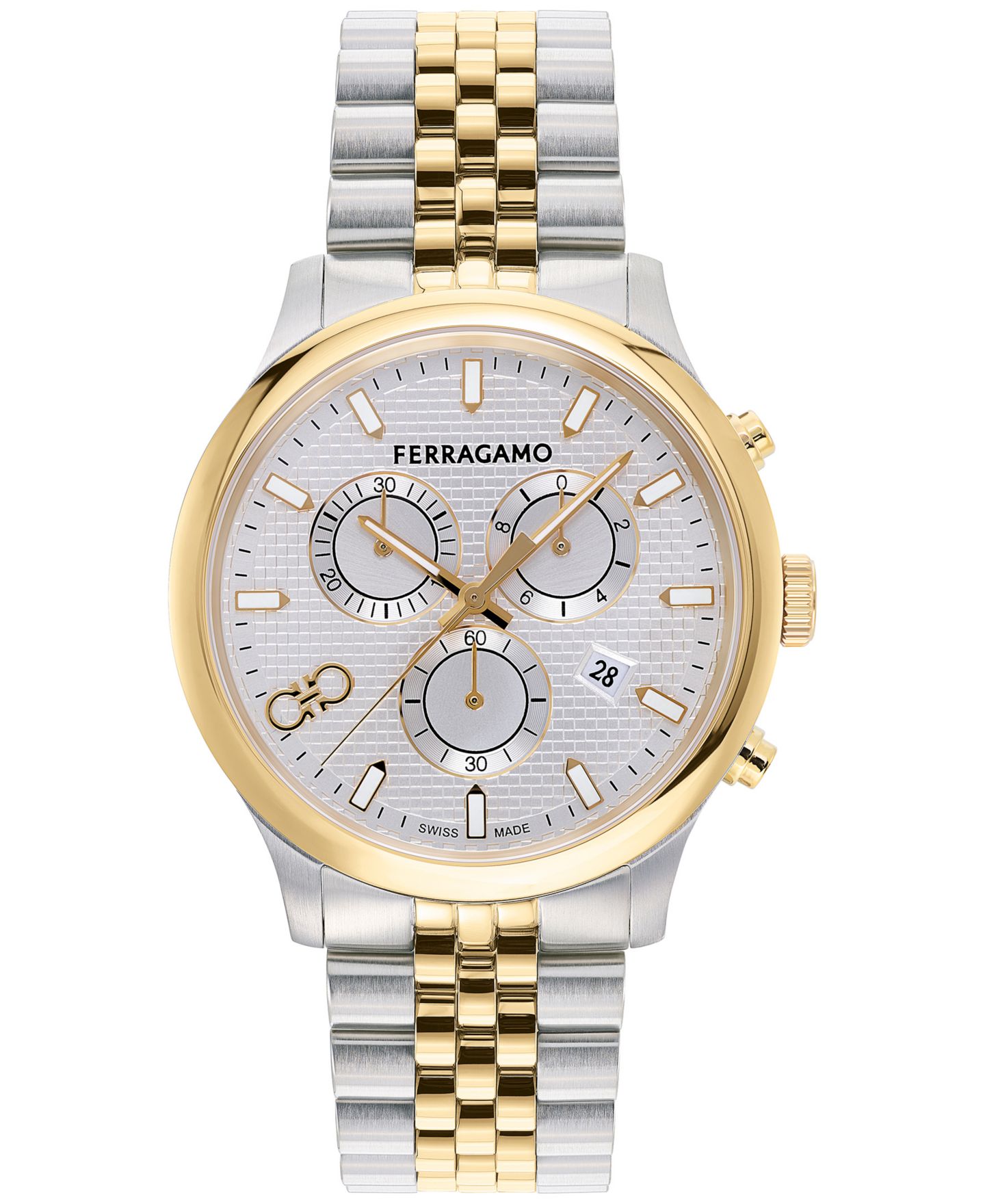 Мужские часы Ferragamo Salvatore Swiss Chronograph Two-Tone Stainless Steel Bracelet Watch 42mm — фото 1