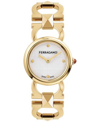 Ferragamo - Women's Swiss Gold Ion Plated Stainless Steel Stud Link Bracelet Watch 25mm