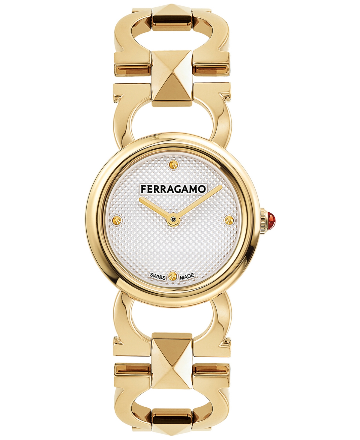 Shop Ferragamo Salvatore  Women's Swiss Gold Ion Plated Stainless Steel Stud Link Bracelet Watch 25mm
