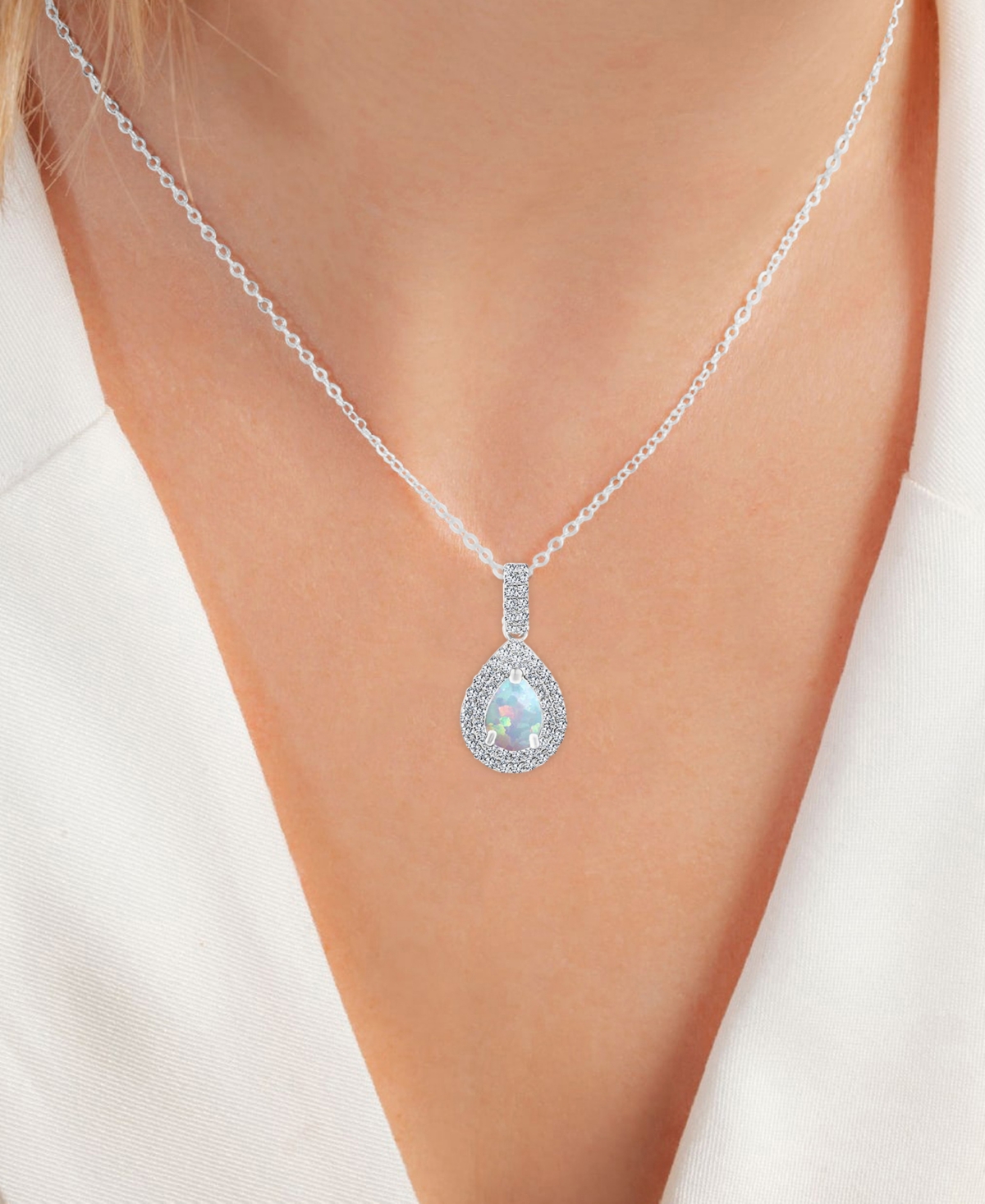 2-Pc. Set Lab-Grown Opal (1-1/20 ct. t.w.) & Lab-Grown White Sapphire (1 ct. t.w.) Teardrop Halo Pendant Necklace & Matching Stud Earrings in Sterling