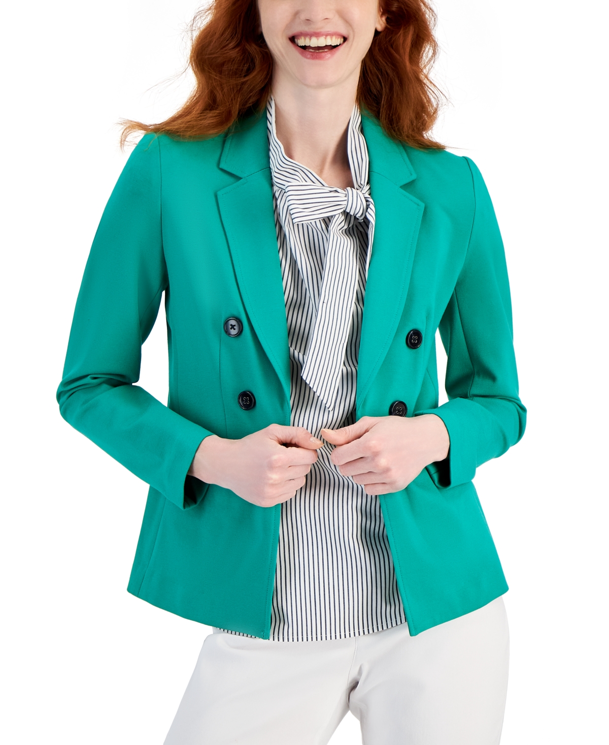 Women's Modern Compression Faux Double-Breasted Blazer - Kelly Green