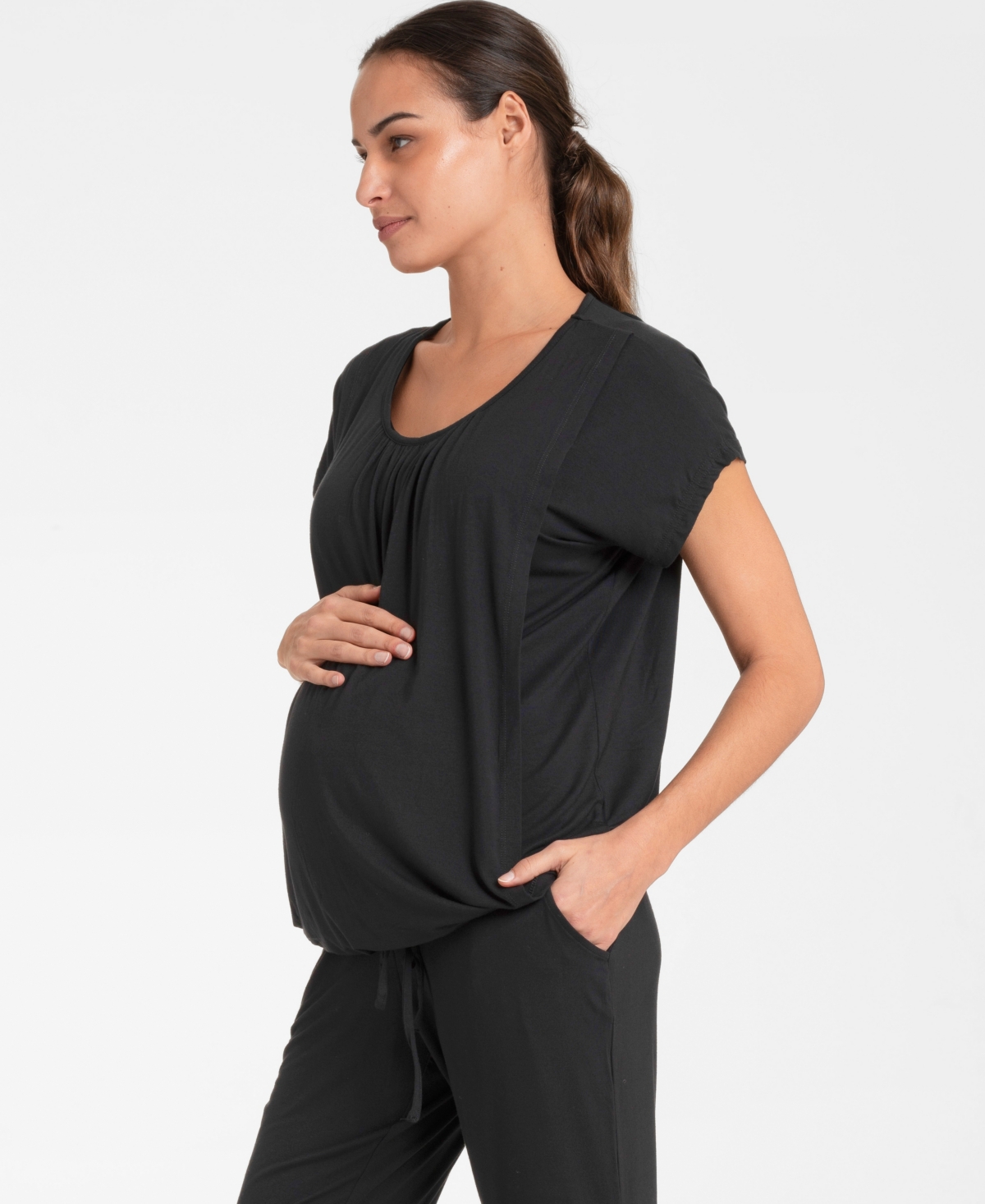 SERAPHINE WOMEN'S ULTRA-SOFT BLACK MATERNITY AND NURSING LOUNGEWEAR SET 