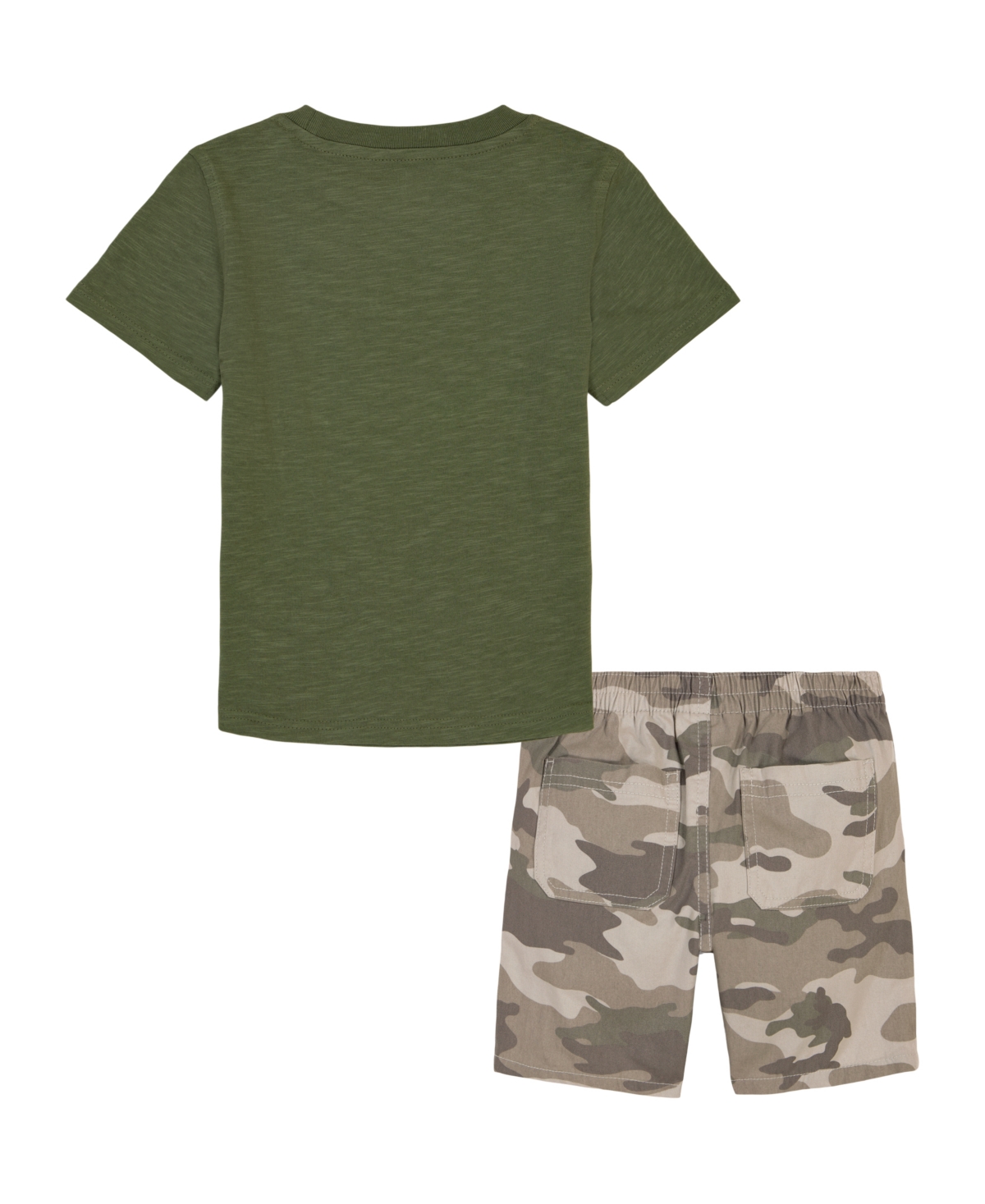 Shop Kids Headquarters Little Boys Short Sleeve Dinosaur T-shirt And Prewashed Canvas Shorts Set In Gree,camo