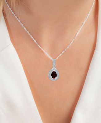 2-Pc. Set Garnet (3 ct. t.w.) & Lab-Grown White Sapphire (1 ct. t.w.) Teardrop Halo Pendant Necklace & Matching Stud Earrings in Sterling Silver