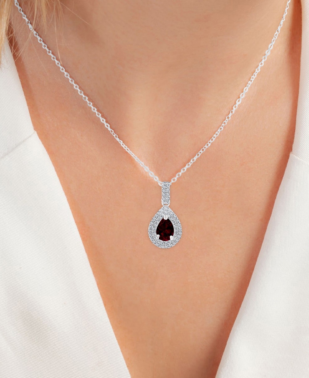 Macy's 2-pc. Set Garnet (3 Ct. T.w.) & Lab-grown White Sapphire (1 Ct. T.w.) Teardrop Halo Pendant Necklace In Garnet