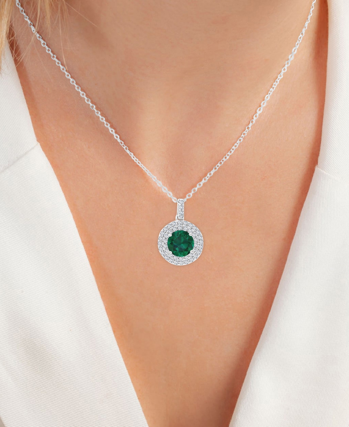 2-Pc. Set Lab-Grown(3 ct. t.w.) & Lab-Grown White Sapphire (1 ct. t.w.) Halo Pendant Necklace & Matching Stud Earrings in Sterling Silver - E