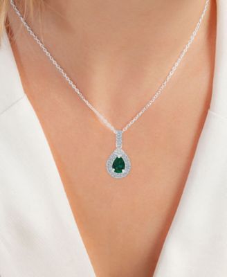 2-Pc. Set Lab-Grown Emerald (2-3/8 ct. t.w.) & Lab-Grown White Sapphire (1 ct. t.w.) Teardrop Halo Pendant Necklace & Matching Stud Earrings in Sterling Silver