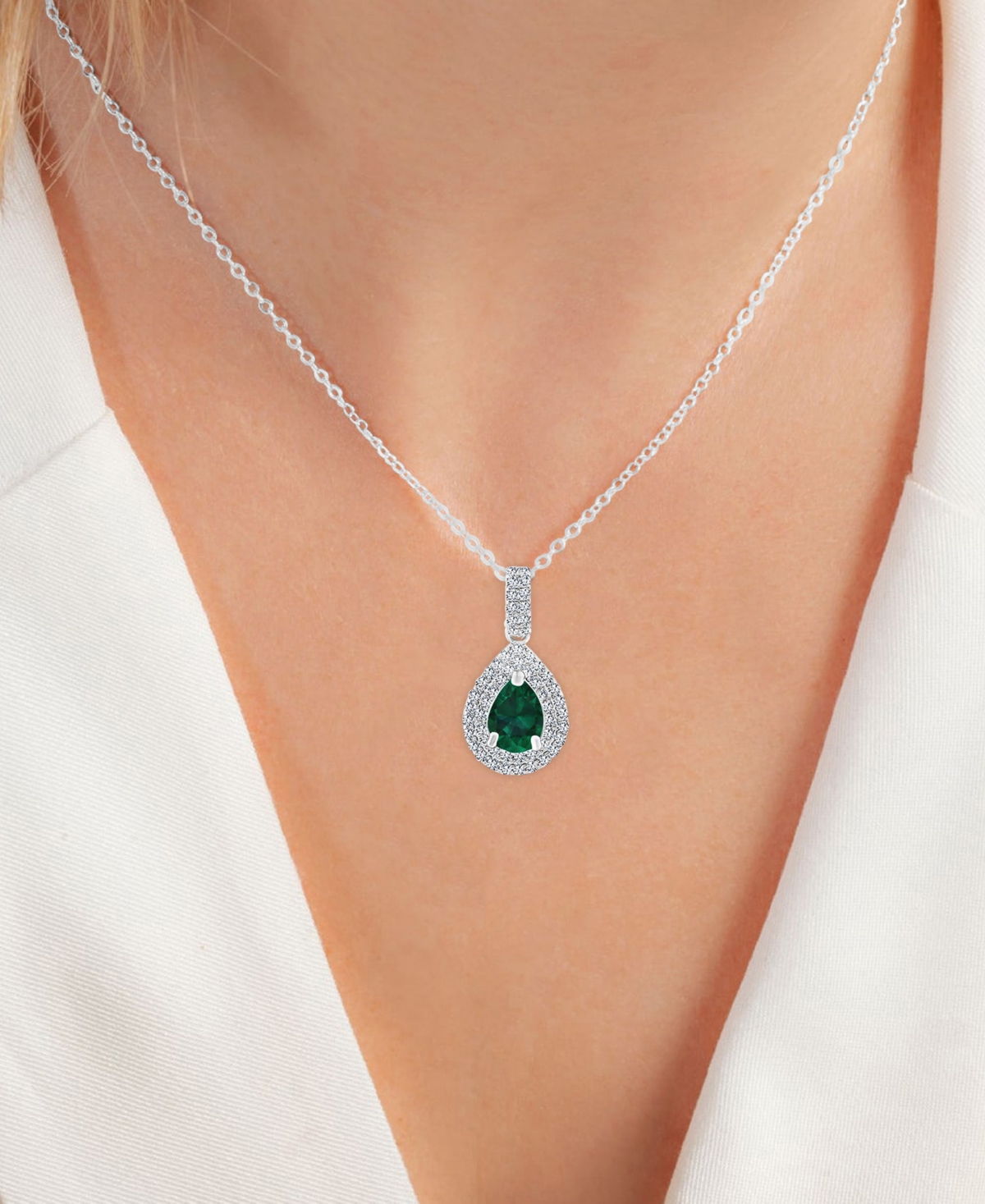 2-Pc. Set Lab-Grown(2-3/8 ct. t.w.) & Lab-Grown White Sapphire (1 ct. t.w.) Teardrop Halo Pendant Necklace & Matching Stud Earrings in Sterli