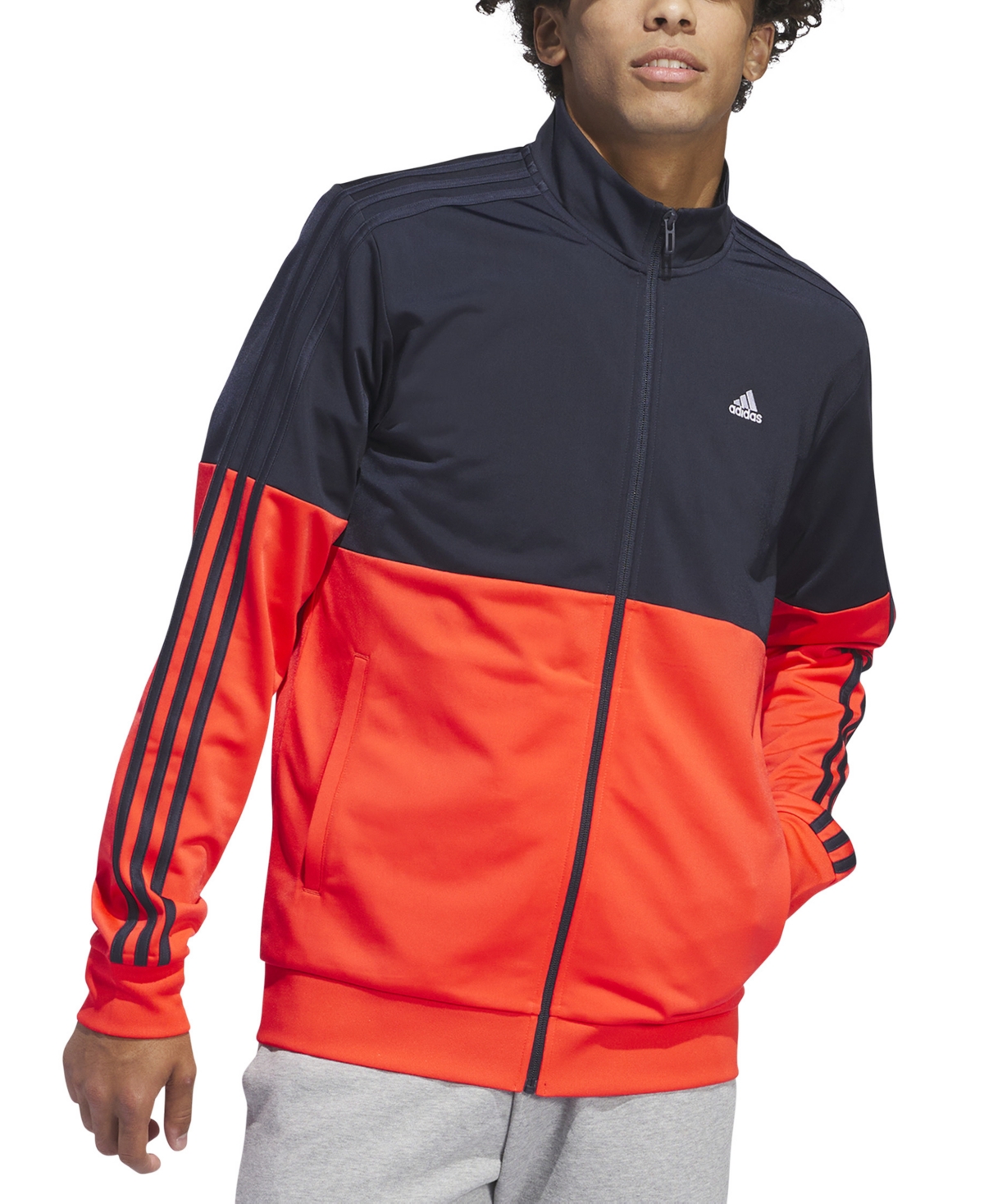 Shop Adidas Originals Men's Essentials Colorblocked Tricot Track Jacket In Legendary Ink,red