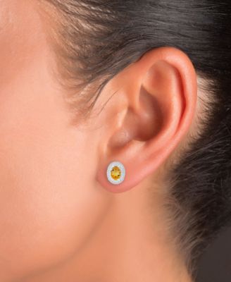 2-Pc. Set Citrine (2-3/8 ct. t.w.) & Lab-Grown White Sapphire (1-1/10 ct. t.w.) Oval Halo Pendant Necklace & Matching Stud Earrings in Sterling Silver