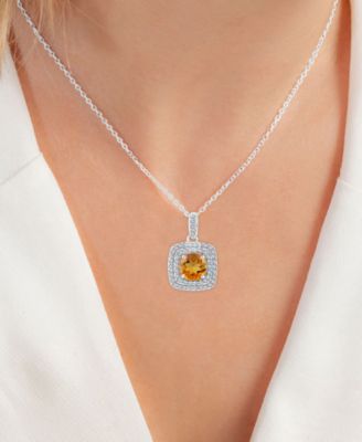 2-Pc. Set Citrine (2-5/8 ct. t.w.) & Lab-Grown White Sapphire (7/8 ct. t.w.) Square Halo Pendant Necklace & Matching Stud Earrings in Sterling Silver