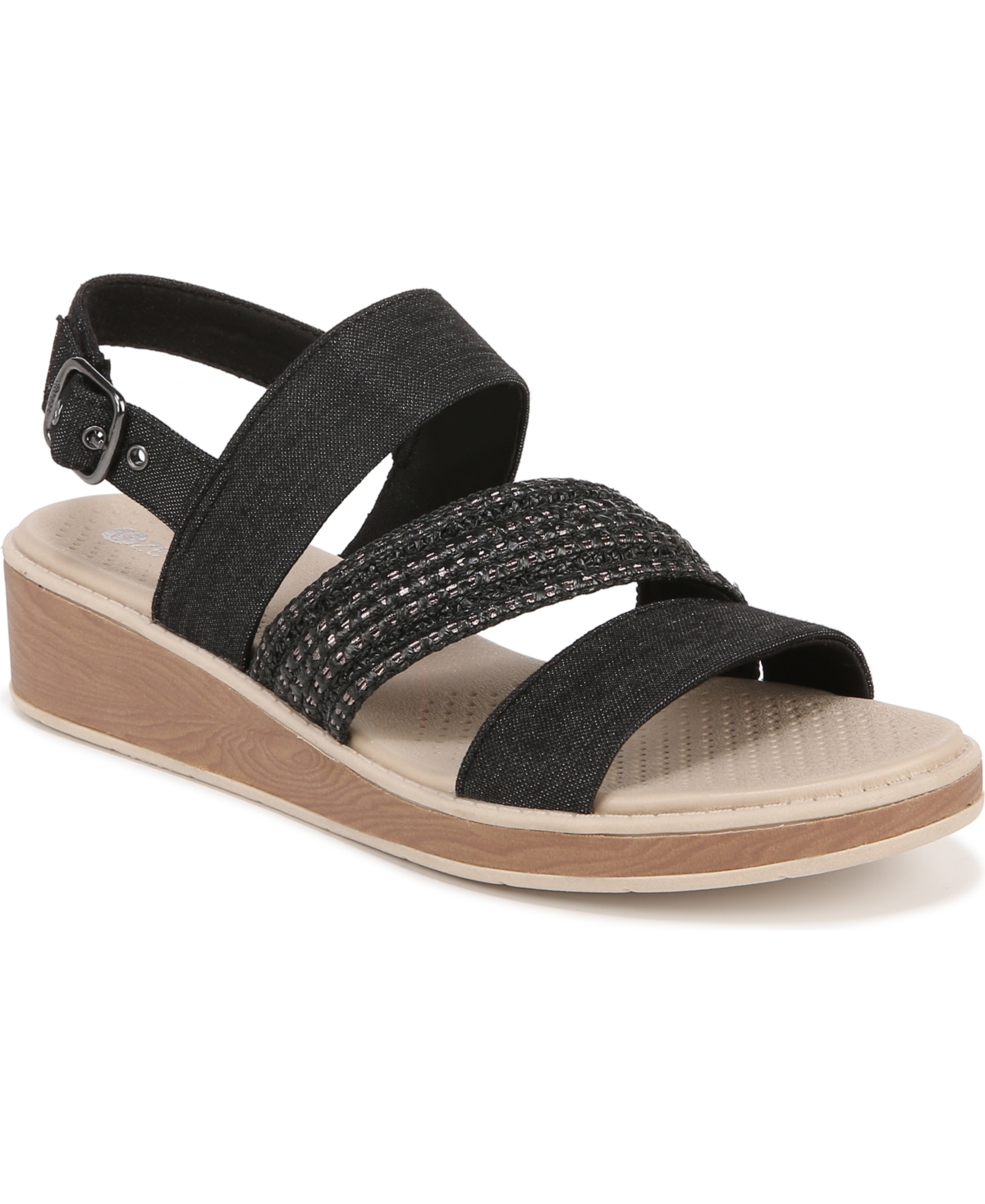 Bravo Washable Strappy Sandals - Black Fabric/Faux Leather