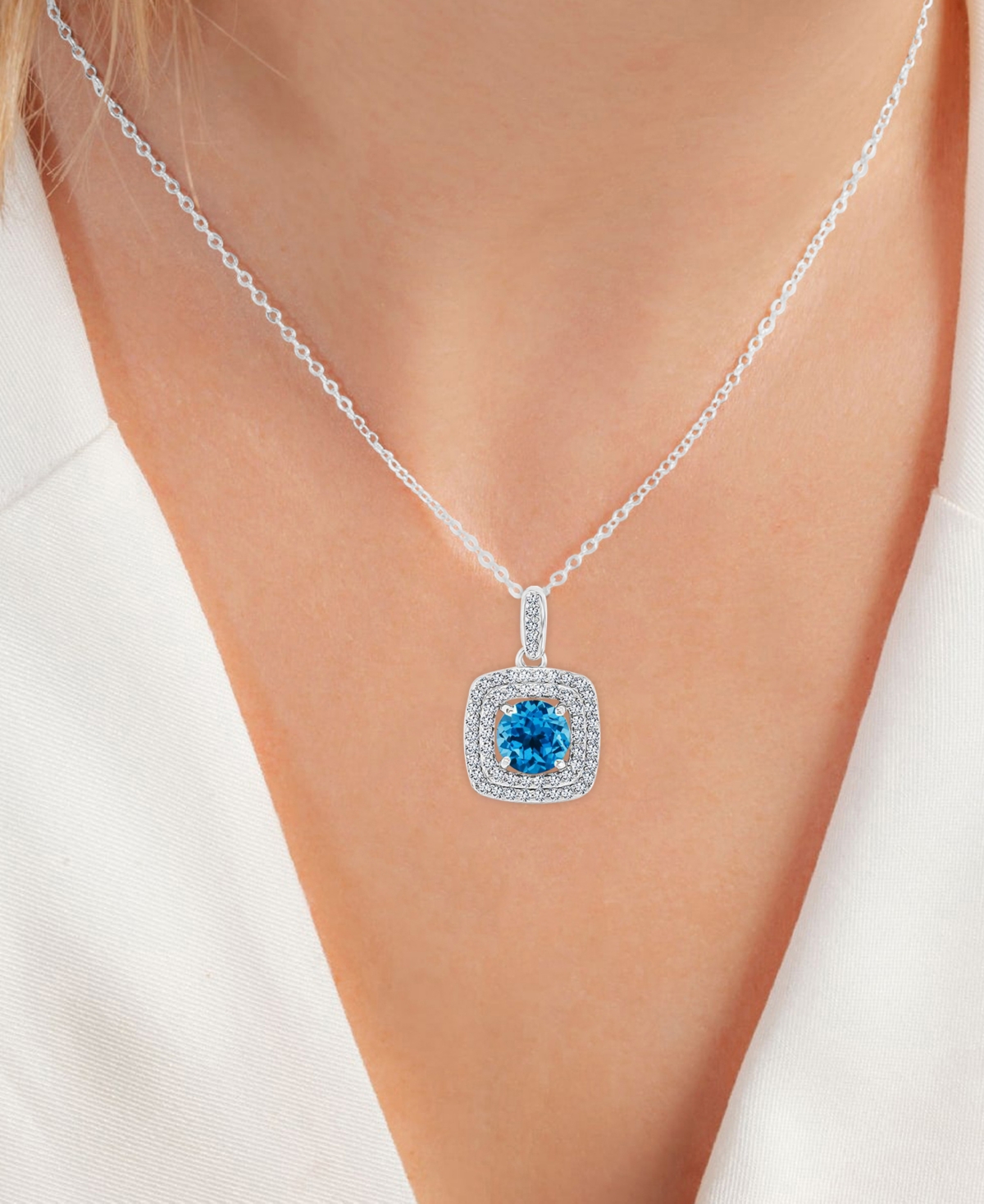 Macy's 2-pc. Set Swiss Blue Topaz (3-5/8 Ct. T.w.) & Lab-grown White Sapphire (7/8 Ct. T.w.) Square Halo Pe In Swiss Blue Topaz