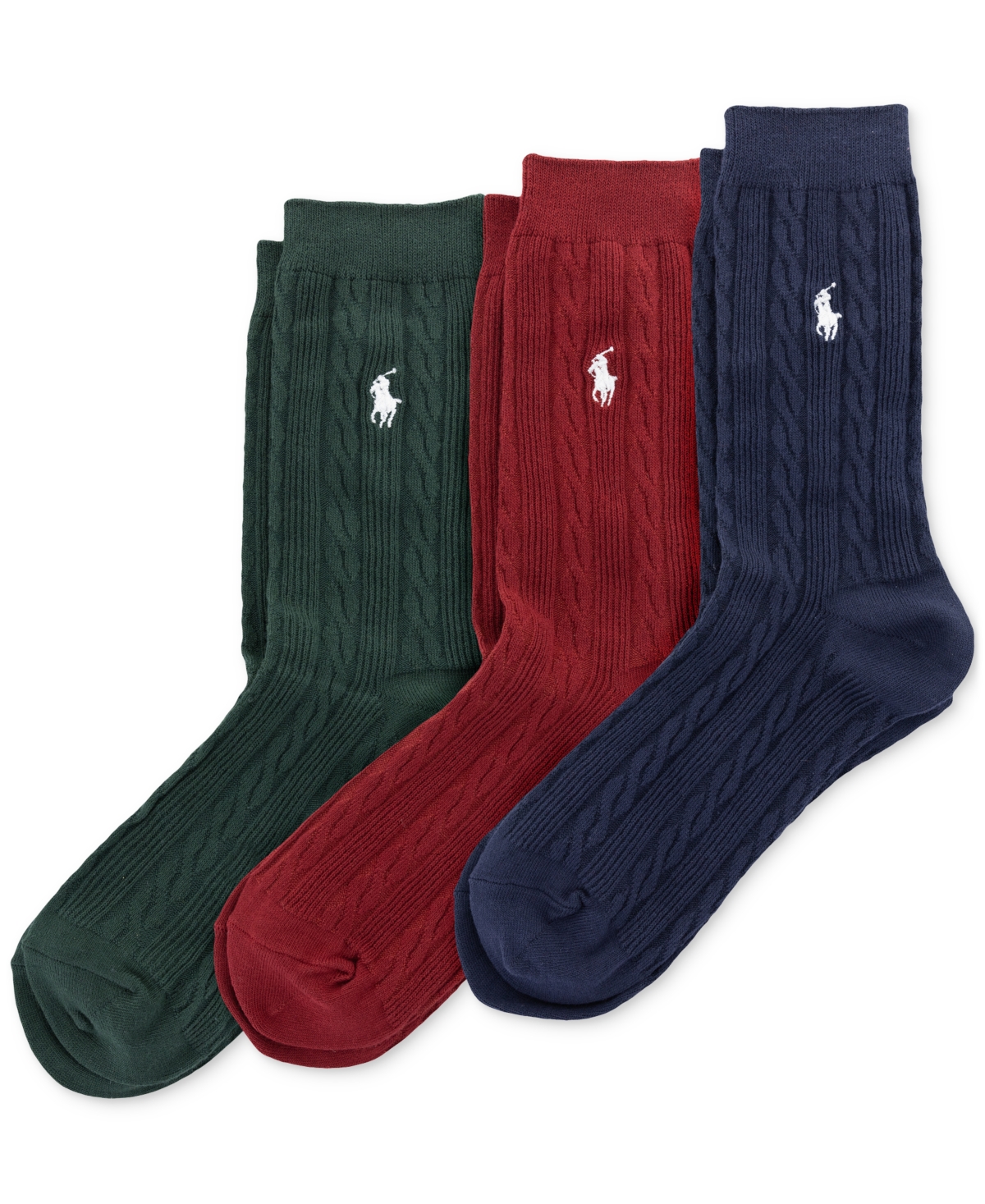 Shop Polo Ralph Lauren Women's 3-pk. Cable-knit Crew Socks In Navy Assorted