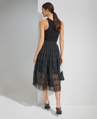 DKNY Women's Tiered Tulle Midi Skirt