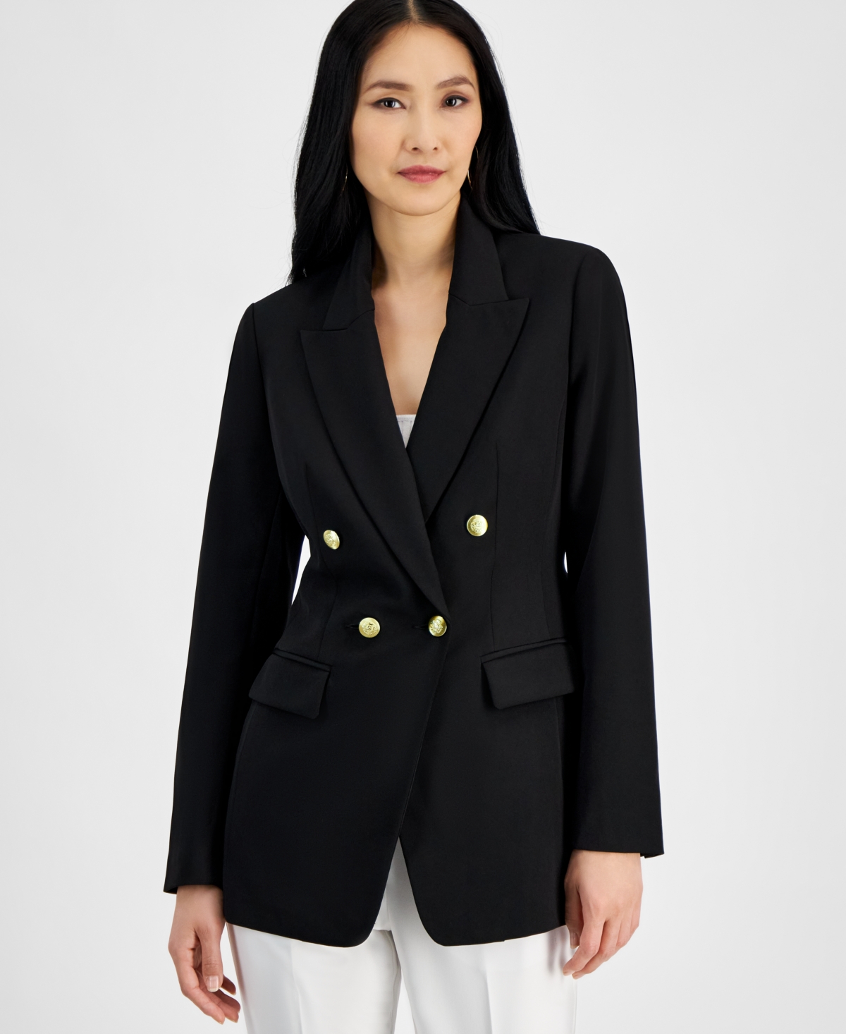 Petite Double-Breasted Blazer, Created for Macy's - Deep Black