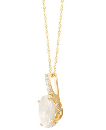 Macy's - Opal (1-5/8 ct. t.w.) & Diamond (1/10 ct. t.w.) Pendant Necklace in 14k Gold