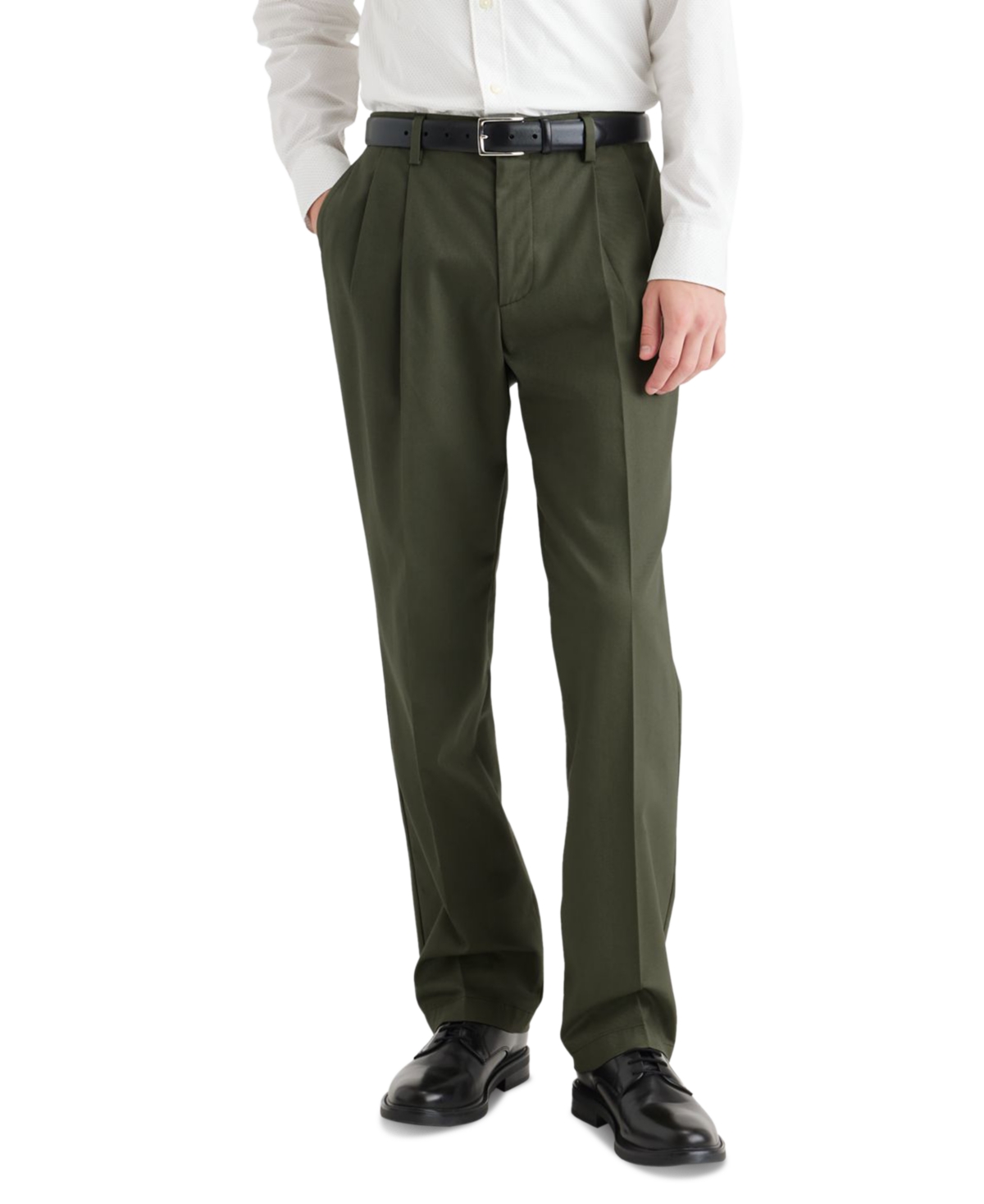 Men's Classic-Fit Signature Iron-Free Khaki Pleated Pants - Army Green