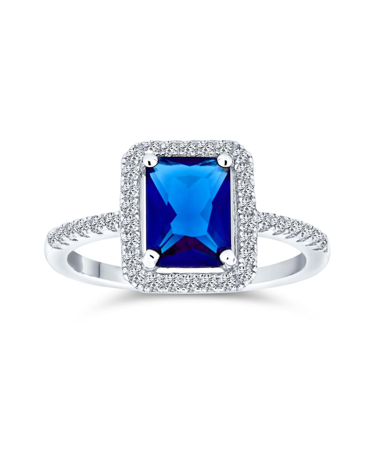 Bling Jewelry 3CT Cz Pave Band Rectangle Solitaire Halo RoyalEmerald Cut Promise Ring For Women Sterling Silver - Blue