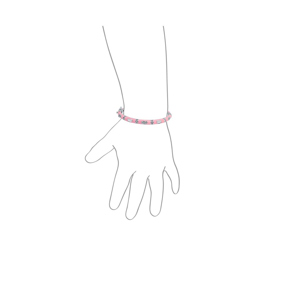 Tiny Bangle Bracelet For WomenEnamel Cz Cubic Zirconia Pave Hearts Rhodium Plated Brass For Wrists 6 Inches - Pink