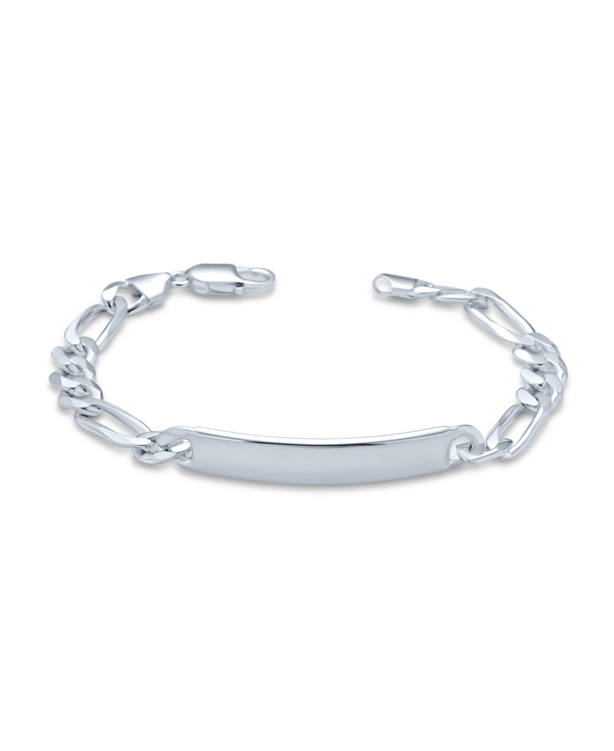 Bling Jewelry Bar Name Plated identification Id Bracelet For Men 6.5 Mm Figaro Chain Link 250 Gauge .925 Sterling Silver Made In Italy - Silver figaro