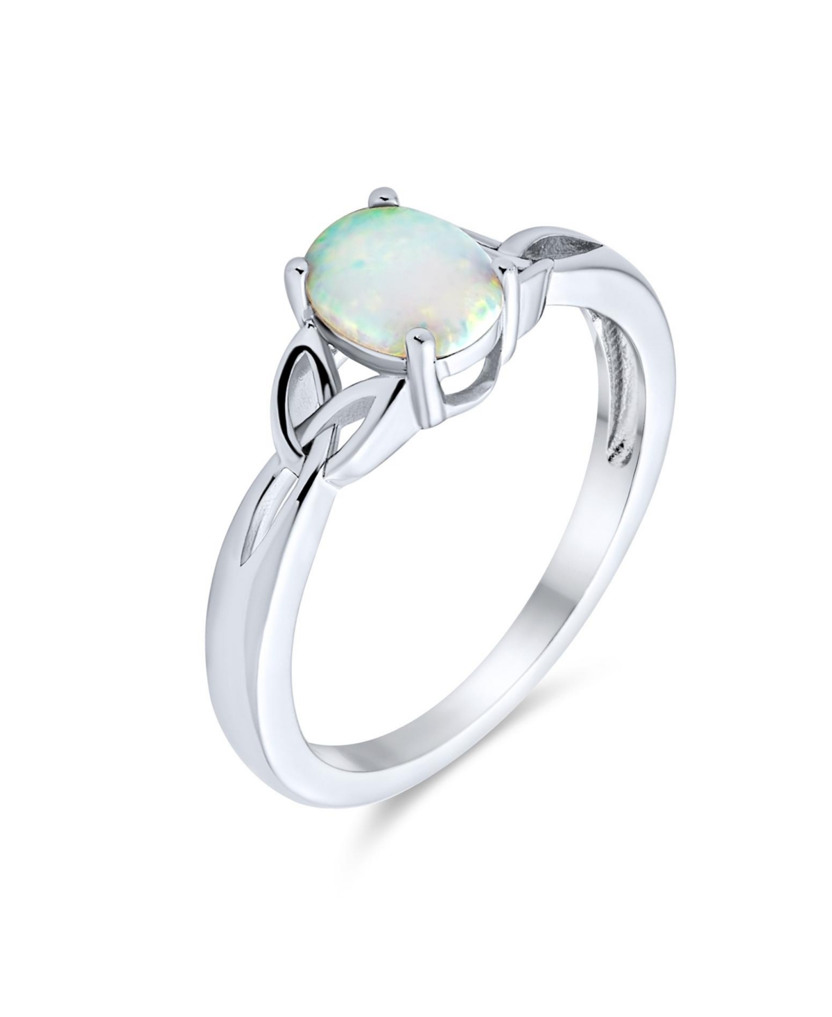 Bling Jewelry Dainty Bff Triquetra Celtic Love Knot Oval White Synthetic Opal Ring Promise For For Women .925 Sterling- Silver