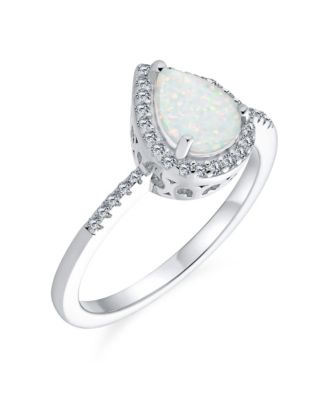 Dainty Pear Shape Teardrop Micro Pave CZ Halo 2-3CTW White Synthetic Opal Ring Sterling Silver