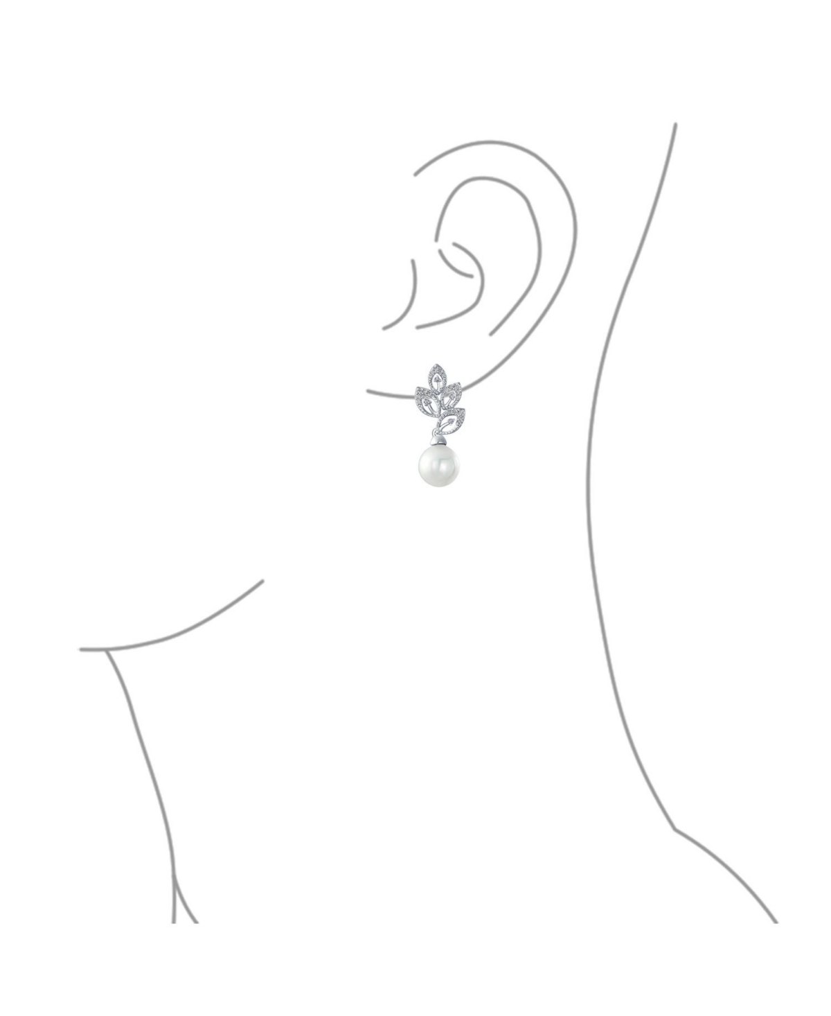 Bling Jewelry Clear Cz Statement Fashion Leaf White Simulated Pearl Drop Earrings For Women For Prom Rhodium Plated Brass