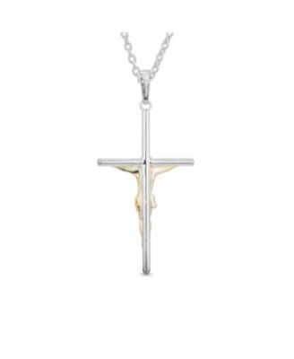 Simple Christian Catholic Religious Jewelry Medium Jesus Crucifix Cross Necklace Pendant 2 Tone Gold Plated Sterling Silver