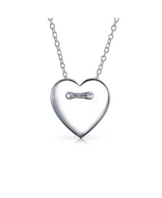 Minimalist Simple Flat Slide Button Heart Pendant Necklace  Sterling Silver