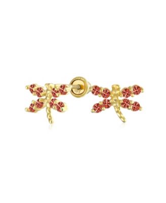 Tiny CZ Dragonfly Firefly Butterfly Stud Earrings 14K Yellow Gold Screw back